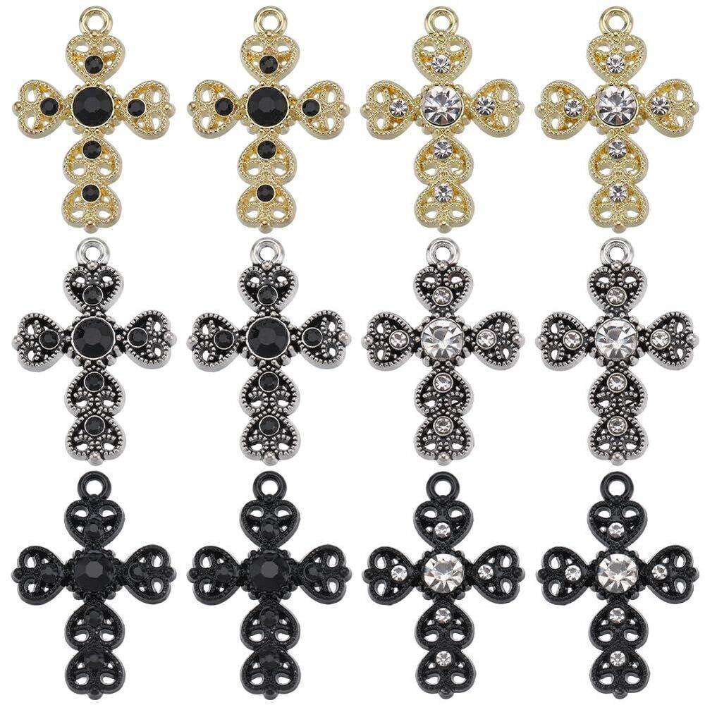 4023 1 Box 24Pcs Cross Charms Black Cross Charm 1 inch Small Rhinestone